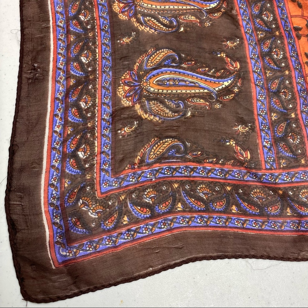 Silk Scarf, BRN/ORNG Lrg Paisley Silk Scarf, 20 X64" - Picture 5 of 5